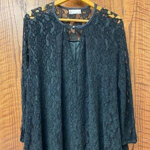ALTAR’D State‎ black long sleeve cut out scoop neck lace mini dress